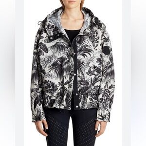 NWT  ALBIREO HOODED FLORAL-PRINT SHELL JACKET IN GREY,MULTI
